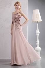 Left Side One Shoulder Peach Puff Chiffon Prom Dress By Designer