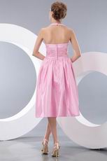 Short Pink Taffeta Homecoming Dress Halter Top Design