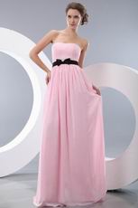 Designer Strapless Empire Pink Chiffon Prom Dress With Black Belt