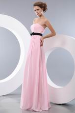 Designer Strapless Empire Pink Chiffon Prom Dress With Black Belt