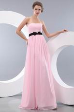 Designer Strapless Empire Pink Chiffon Prom Dress With Black Belt