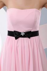 Designer Strapless Empire Pink Chiffon Prom Dress With Black Belt