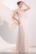 Beautiful Straps Cross Back Seashell Chiffon Prom Dresses