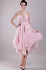 Pink Short Prom Dress With Spaghetti Straps Asymmetrical Skirt