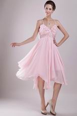 Pink Short Prom Dress With Spaghetti Straps Asymmetrical Skirt