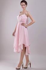 Pink Short Prom Dress With Spaghetti Straps Asymmetrical Skirt