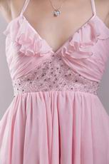 Pink Short Prom Dress With Spaghetti Straps Asymmetrical Skirt