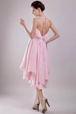 Pink Short Prom Dress With Spaghetti Straps Asymmetrical Skirt