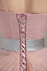 One Shoulder Ruffles Skirt Pink Prom Dress With Silver Belt