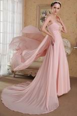 Strapless Panel Train Pink Prom Dress With Flowers Emberllish