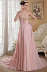 Strapless Panel Train Pink Prom Dress With Flowers Emberllish