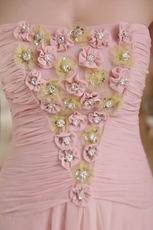 Strapless Panel Train Pink Prom Dress With Flowers Emberllish