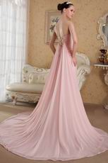 Strapless Panel Train Pink Prom Dress With Flowers Emberllish