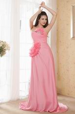 Noble Strapless A-Line Skirt Pink Prom Dress With Fan Design