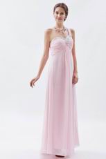 One Shoulder Cross Back Baby Pink Prom Dress With Beading