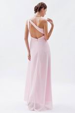 One Shoulder Cross Back Baby Pink Prom Dress With Beading