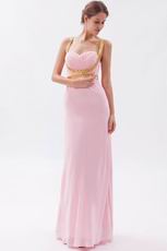 Cross Back Floor Length Skirt Baby Pink Prom Dress By Designer