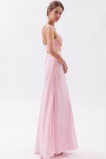 Cross Back Floor Length Skirt Baby Pink Prom Dress By Designer