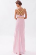 Cross Back Floor Length Skirt Baby Pink Prom Dress By Designer