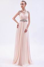 V Neckline Floor Length Pink Formal Evening Dress