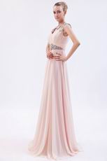 V Neckline Floor Length Pink Formal Evening Dress