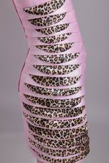 Baby Pink Side Leopard Print Emberllish Cocktail Dress Unique