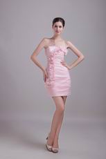Strapless Sheath Baby Pink Short Prom Dress With Rosette Decorate