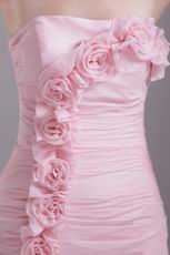 Strapless Sheath Baby Pink Short Prom Dress With Rosette Decorate