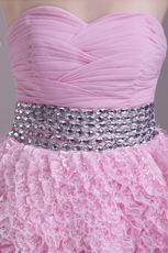 Pink Layers Lace Skirt Sweet 16 Dress With Rhinestone Crystals
