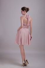 Designer Short Prom Dress Made By Pearl Pink 100D Chiffon