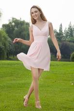 V-neck Pink Chiffon Girl Bridesmaid Dress For 2014 Wedding