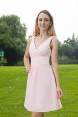 V-neck Pink Chiffon Girl Bridesmaid Dress For 2014 Wedding