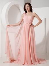 One Shoulder Watermelon Pink Watteau Train Prom Dress 2014