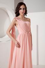 One Shoulder Watermelon Pink Watteau Train Prom Dress 2014