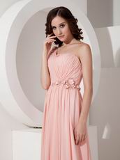 One Shoulder Watermelon Pink Watteau Train Prom Dress 2014