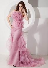 Pink Strapless Ruffled Train 2014 Formal Prom Dress Petite