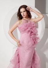 Pink Strapless Ruffled Train 2014 Formal Prom Dress Petite