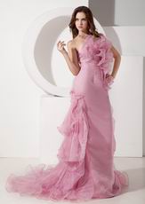 Pink Strapless Ruffled Train 2014 Formal Prom Dress Petite