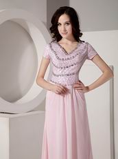 Sequined Floor-length Cheap Baby Pink Prom Dress With Crystal