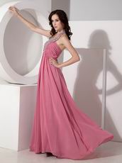 Coral Pink Prom Dress With Beaded Halter Floor Length Skirt