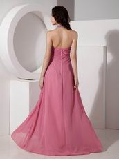 Coral Pink Prom Dress With Beaded Halter Floor Length Skirt