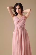 Ruched V-neck Pearl Pink 2014 Long A Female In Prom Dress