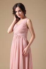 Ruched V-neck Pearl Pink 2014 Long A Female In Prom Dress