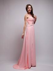 Pearl Pink Chiffon A Evening Dress With One Shoulder Skirt