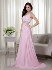 Cute Baby Pink One Shoulder Chiffon Prom Dance Party Dress