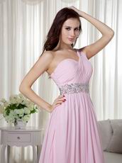 Cute Baby Pink One Shoulder Chiffon Prom Dance Party Dress