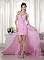 One Shoulder Sweetheart High-low Pink Chiffon Skirt Prom Dress