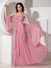 Salmon Red One Shoulder Chiffon 2014 Prom Party Dress