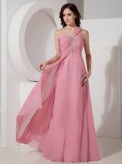 Salmon Red One Shoulder Chiffon 2014 Prom Party Dress