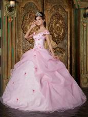 Cute Off Soulder Pink Organza Dress to Quinceanera Party Wear